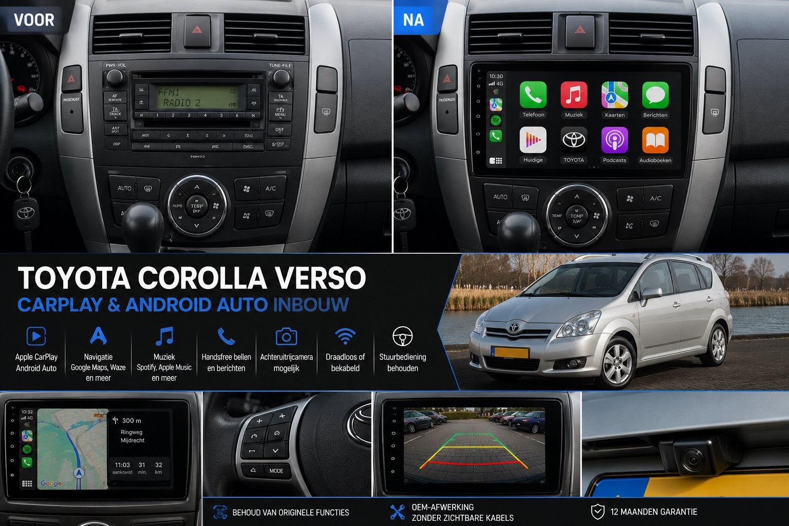 Toyota Corolla Verso CarPlay & Android Auto Inbouw, Ophalen, Nieuw