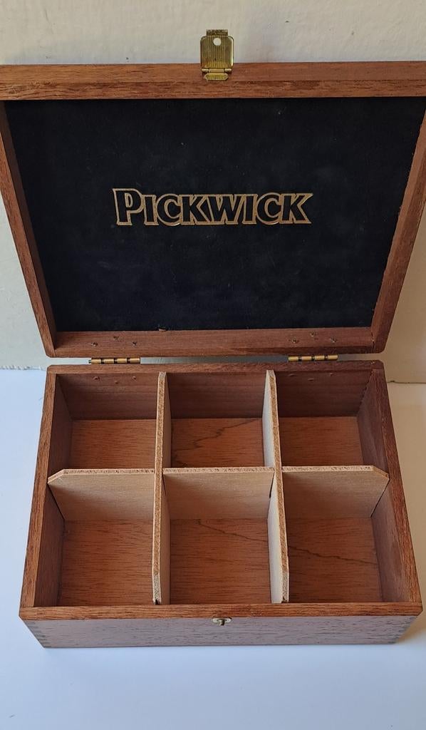 Pickwick theedoos vintage hout 6 vakken thee doos kist, Ophalen of Verzenden, Zo goed als nieuw, Bruin