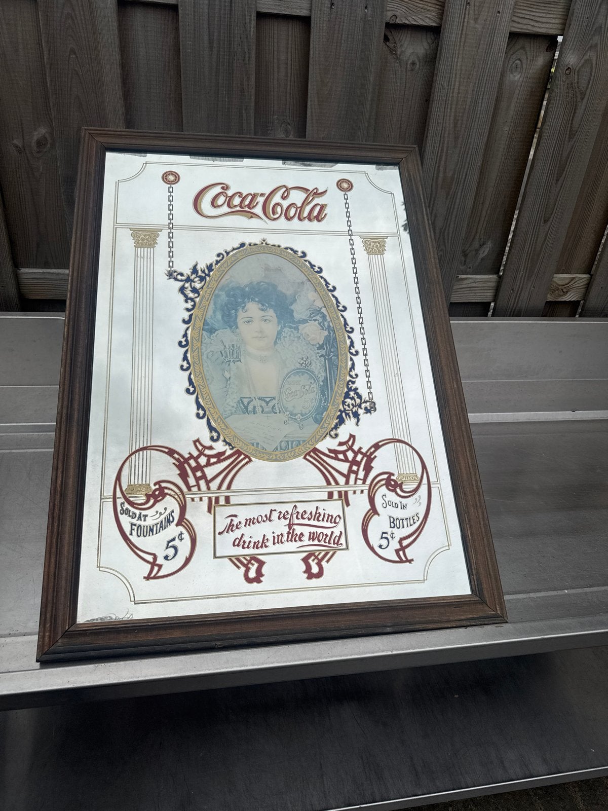 Grote Oude Coca Cola Reclame Spiegel - Vintage Decoratie, Ophalen, Gebruikt, Reclamebord