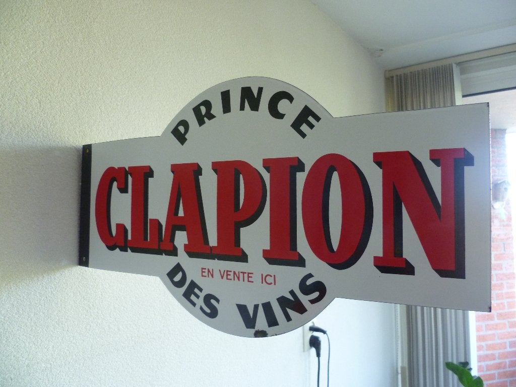 EMAILLE DUBBELZIJDIG RECLAME BORD"PRINCE CLAPION DES VINS", Verzamelen, Ophalen of Verzenden, Zo goed als nieuw, Reclamebord