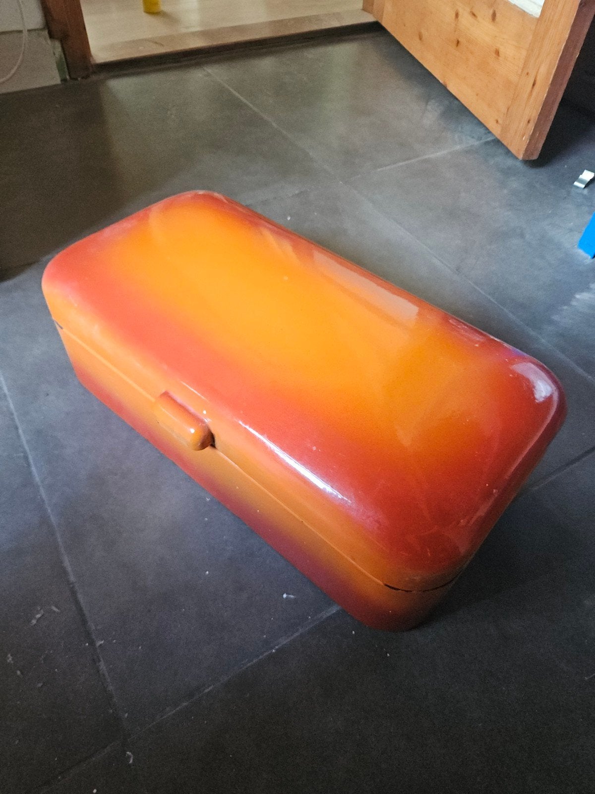 Vintage Broodtrommel Oranje Emaille, Ophalen of Verzenden