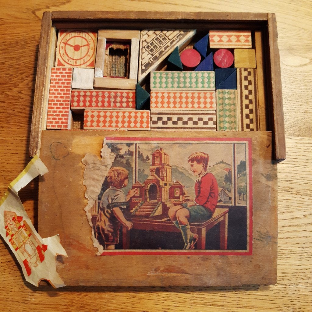 Vintage houten blokkendoos, Mid-century speelgoed., Ophalen of Verzenden, Gebruikt
