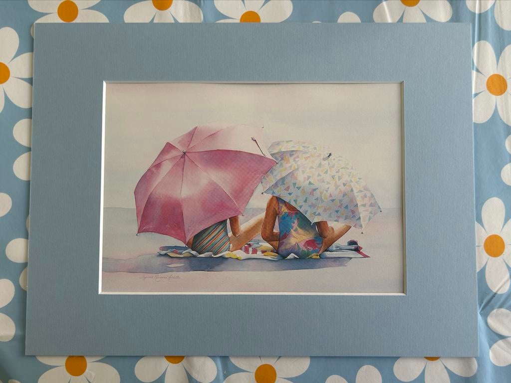 2 Vintage Litho's "Umbrella Duet" Suzanne Acceta 1988, Antiek en Kunst, Ophalen of Verzenden