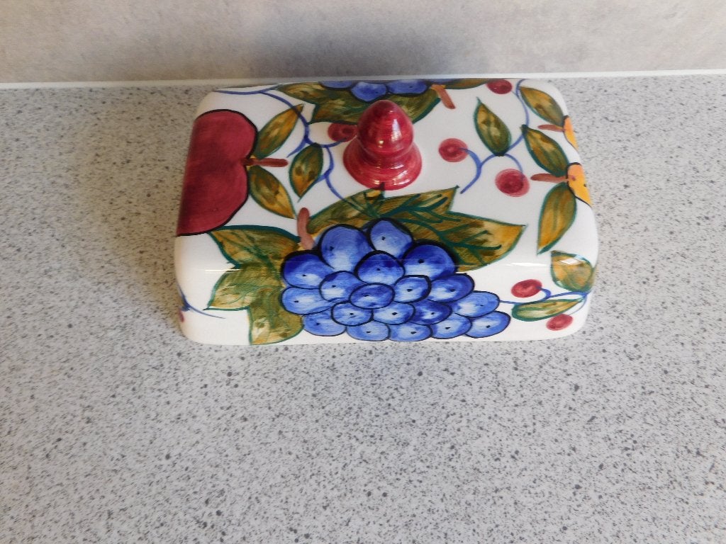 Botervloot deksel 14,5x9x5,5 cm. Handpainted, Ophalen of Verzenden