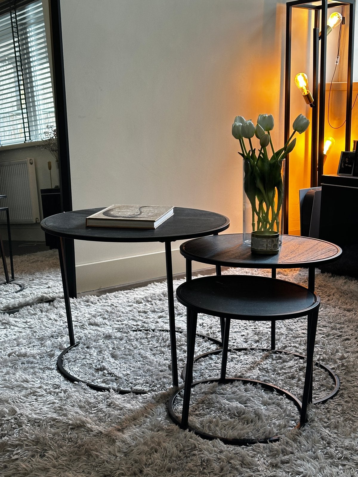 Leenbakker - zwarte bijzettafel set, Huis en Inrichting, Tafels | Bijzettafels, Ophalen, Minder dan 55 cm, Gebruikt, Rond