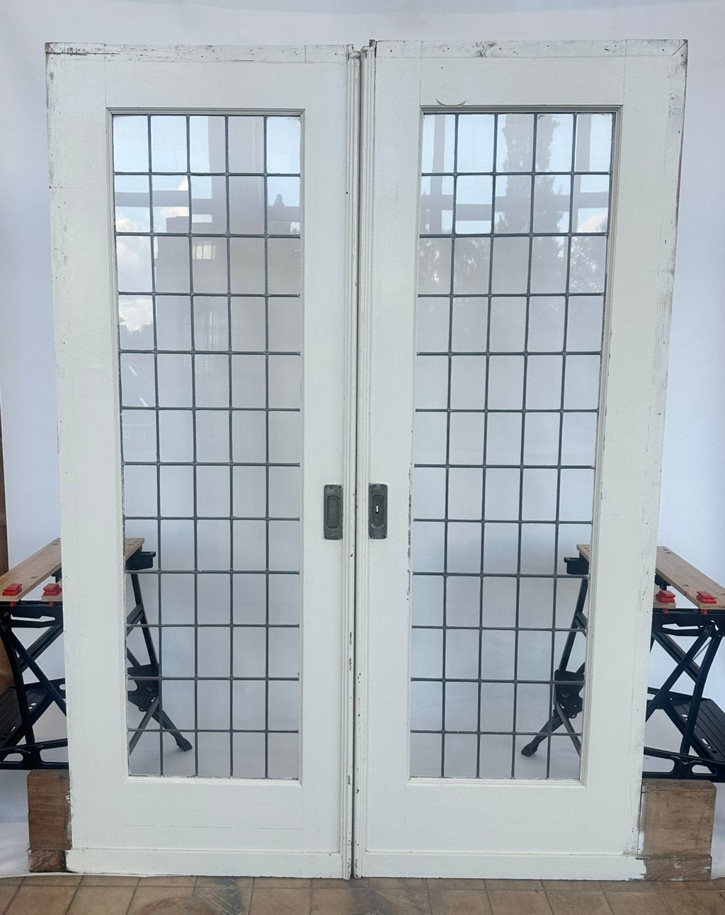 216x77,5 Set ensuite schuifdeuren met glas in lood, Doe-het-zelf en Verbouw, Deuren en Horren, Ophalen, Minder dan 80 cm, 215 cm of meer