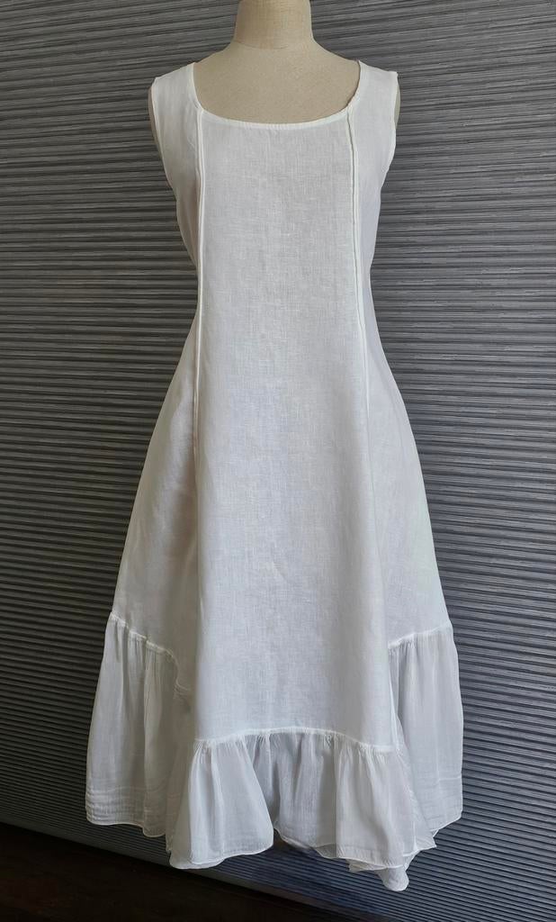 Elegante witte zomerjurk. 100 % linnen. Maat 38 - 40, Maat 38/40 (M), Made in Italy, Verzenden, Wit
