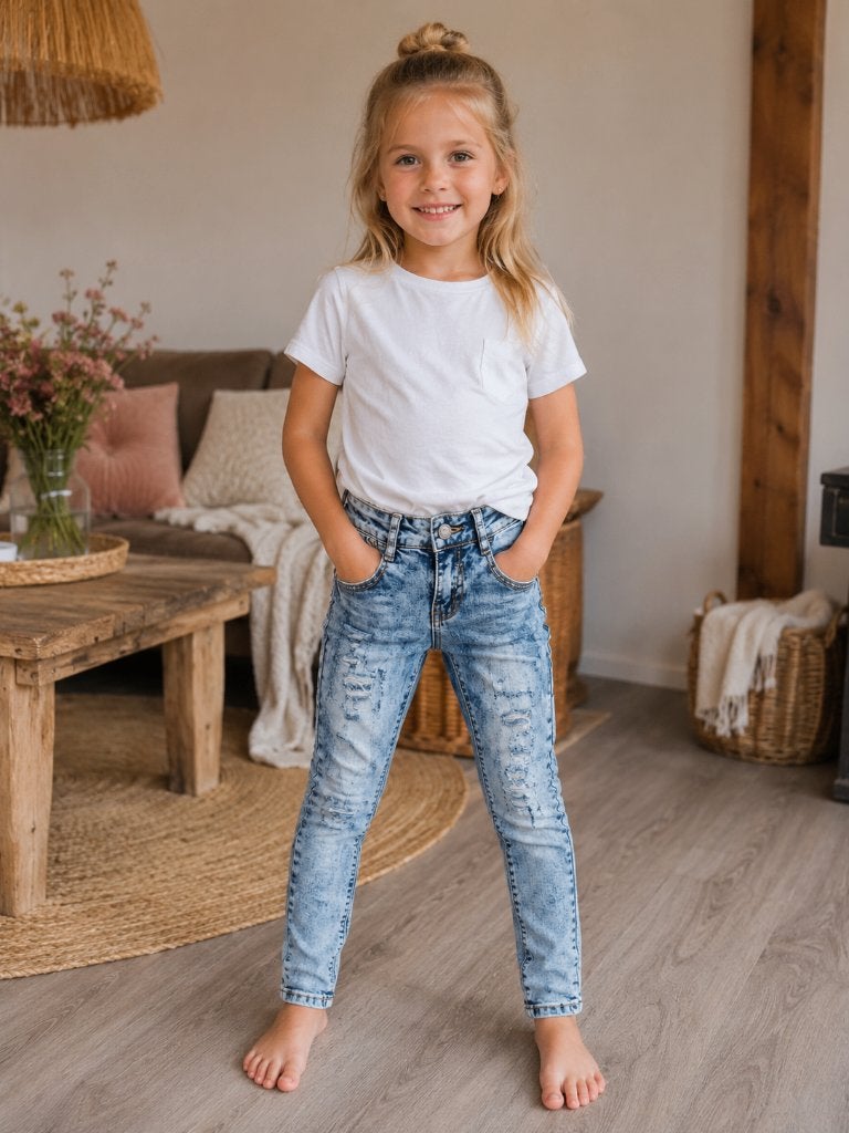 Jeans Marshall Acid Wash Destroyed Blue Denim 110-116 NIEUW, Broek, SO, Meisje, Nieuw
