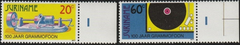 Rep-Suriname 89-90 serie met tab met n1 2 rechts grammofoon., Postzegels en Munten, Verzenden, Postfris