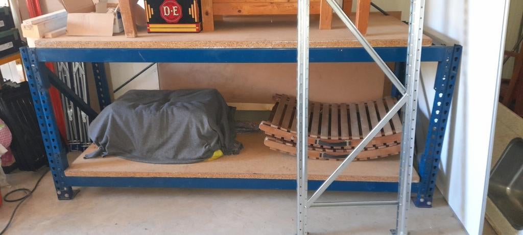 Stevige stellingkast met houten planken, Ophalen of Verzenden, Gebruikt