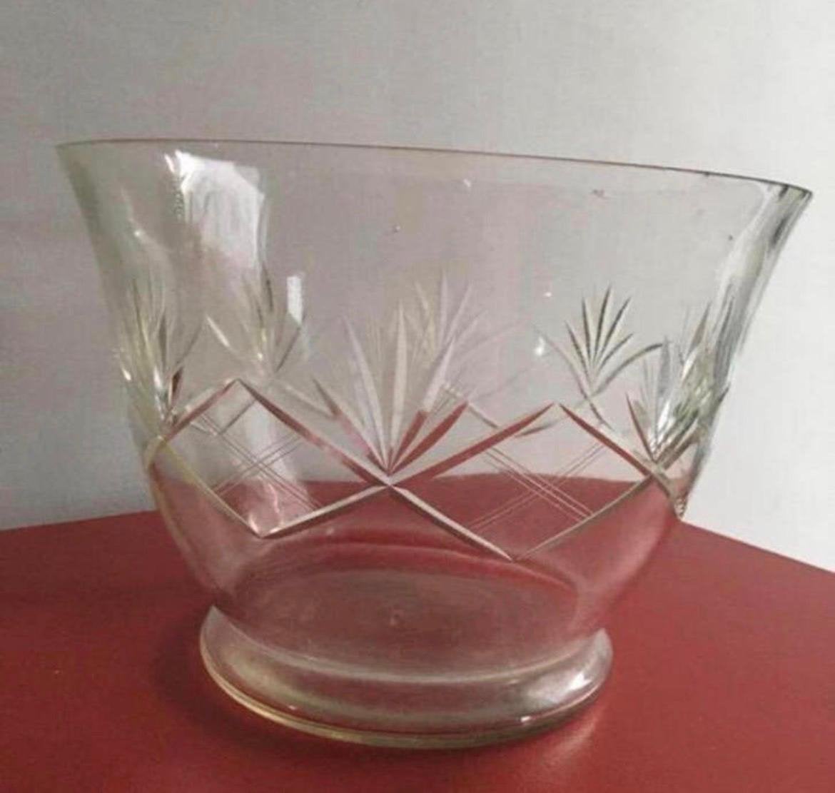 Vintage Glazen Punch Bowl met Geslepen Decoratie, Overige typen, Ophalen, Gebruikt, Glas