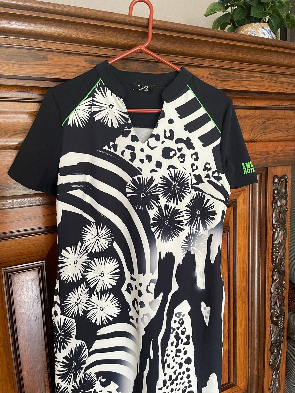 TUZZI Design Jurk Maat 40 blauw/wit print, Kleding | Dames, Maat 38/40 (M), Zwart, Ophalen of Verzenden, Zo goed als nieuw