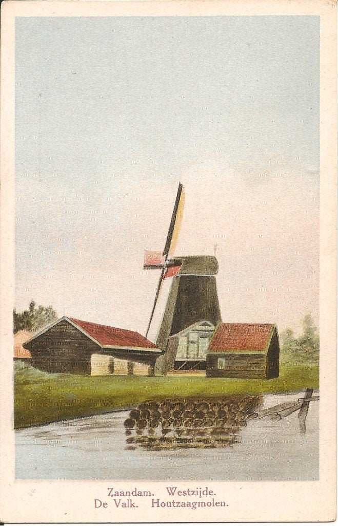 Oude ansichtkaart Zaandam Westzijde De Valk Houtzaagmolen, Verzamelen, Ophalen of Verzenden, Voor 1920, Ongelopen, Noord-Holland