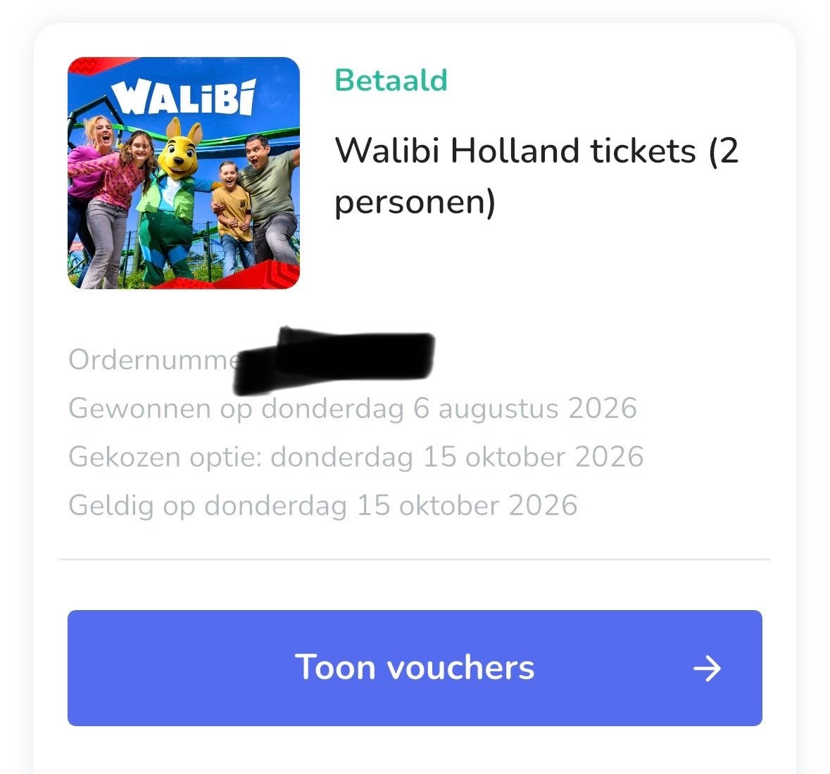Walibi tickets 5 personen, 15 oktober 2026, Tickets en Kaartjes, Drie personen of meer, Ticket of Toegangskaart