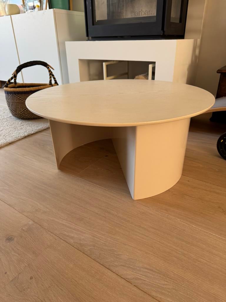 Fést Ronde salontafel Plateau beige houten blad, Huis en Inrichting, Ophalen, 50 tot 100 cm, 50 tot 100 cm, Zo goed als nieuw