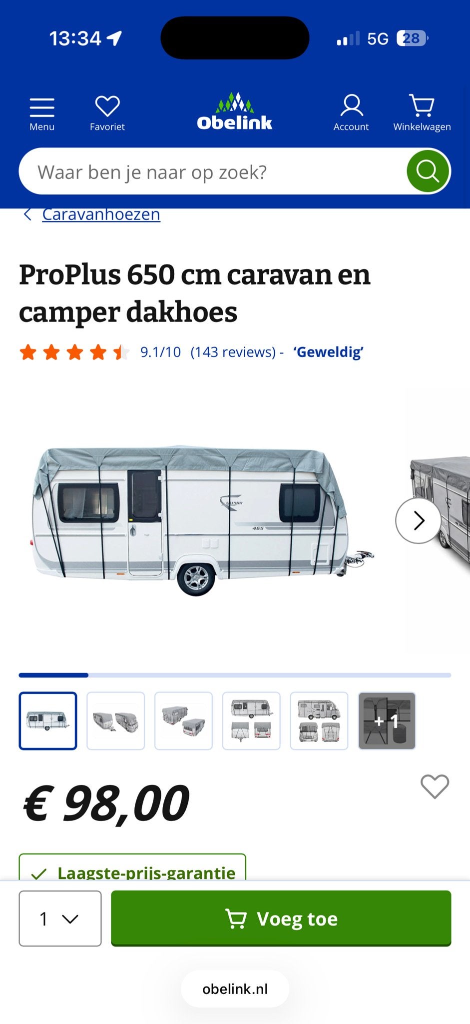 ProPlus 650 cm caravan en camper dakhoes, Caravans en Kamperen, Ophalen of Verzenden, Zo goed als nieuw