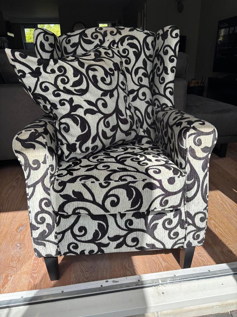 Te koop Barok Stijl Fauteuil - Zwart/Wit Patroon, Ophalen, Gebruikt, Stof, 75 tot 100 cm