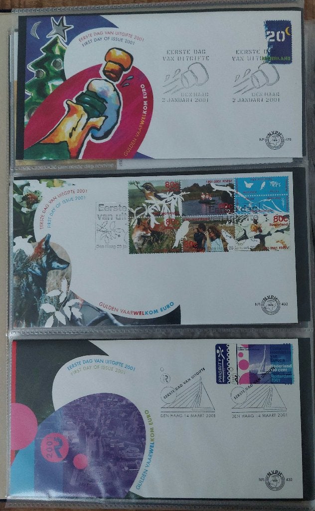 Nederland 1e dag enveloppen E429 t/m E447, uit jaar 2001., Postzegels en Munten, Postzegels | Eerstedagenveloppen, Ophalen of Verzenden
