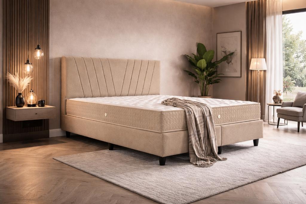 Boxspring Sun 2 persoons 140 x 200 Zandkleur, Ophalen, Beige, Zouavenstraat 6 denbosch (let op geen bezoek adres), 140 cm