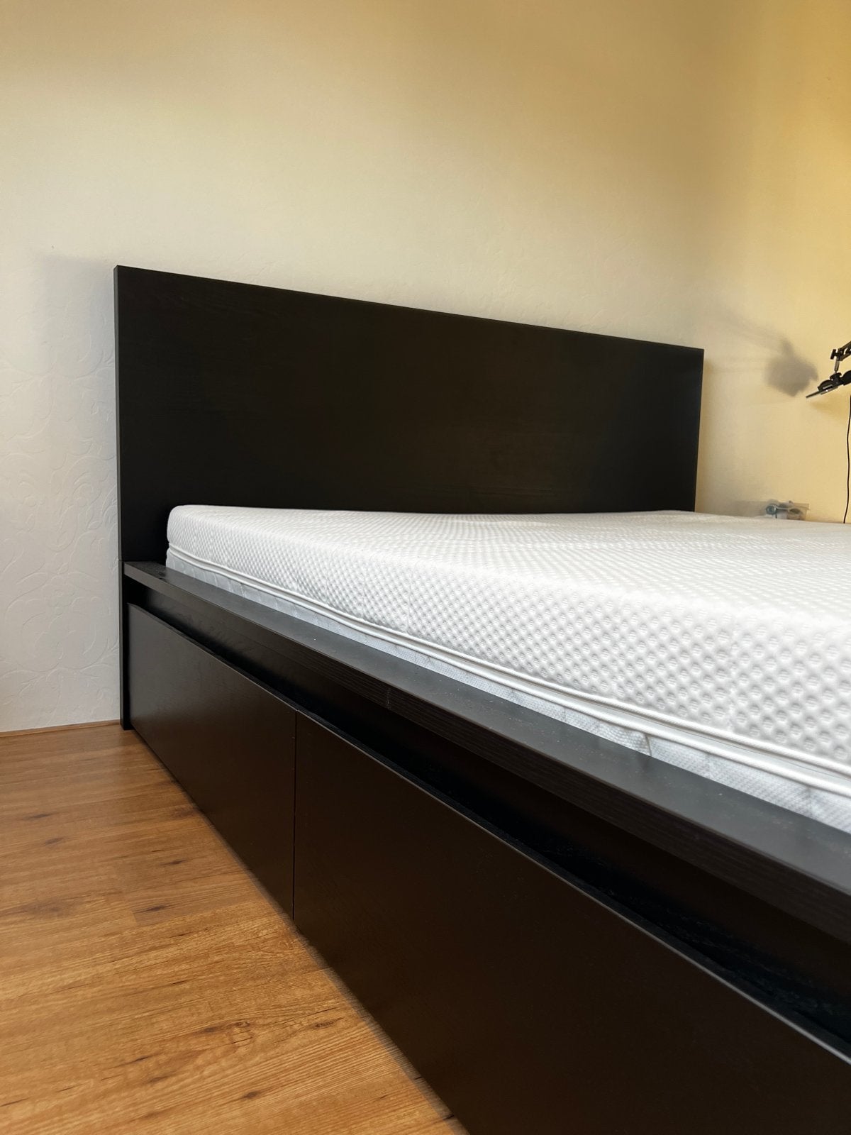 IKEA Malm bed (160x200) met lades, lattenbodem en matras, Ophalen, Gebruikt, Zwart, Tweepersoons
