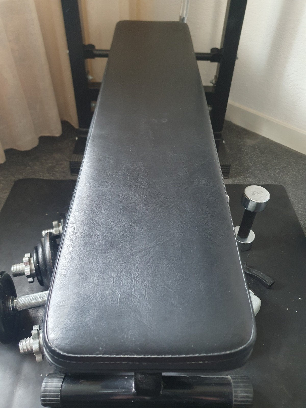 Fitness sport halterbank met halterstang en dumbells en 30mm, Ophalen, Fitnessbank