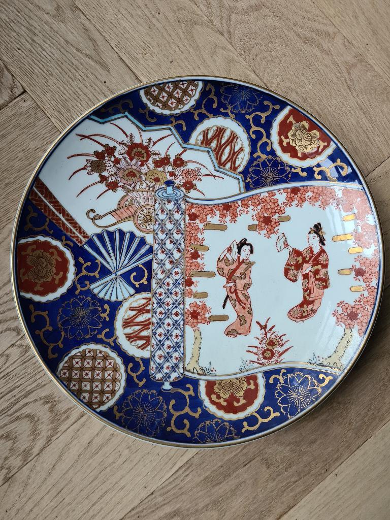 Groot Japans Imari Bord Arita Goudmerk Geisha, Ophalen of Verzenden