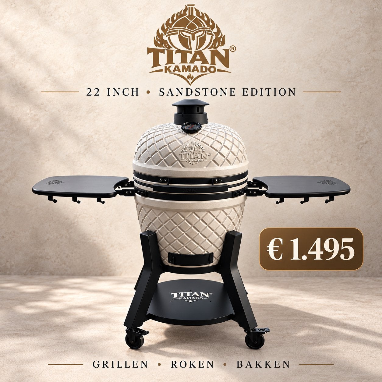 TITAN Kamado 22 inch Sandstone Edition – Keramische BBQ, Ophalen of Verzenden, Nieuw