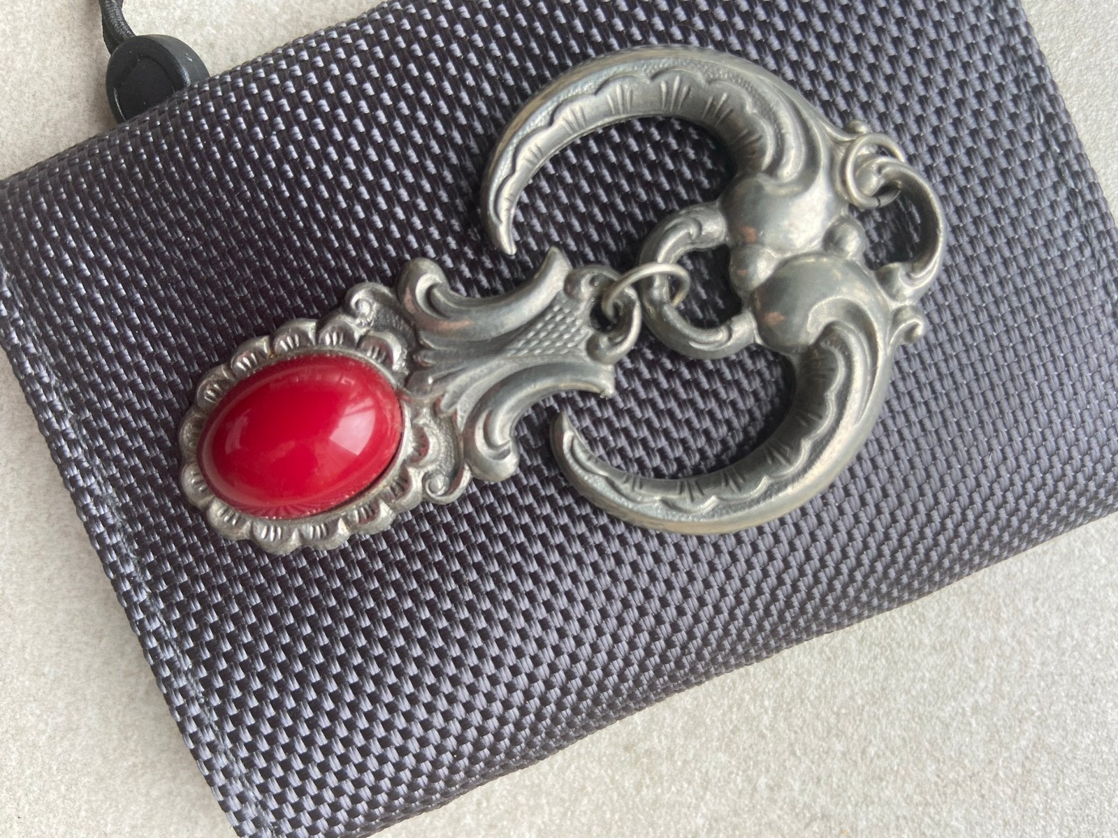 Pewter hanger met Carneool, Made in Norway, ca 7 cm, Ophalen of Verzenden