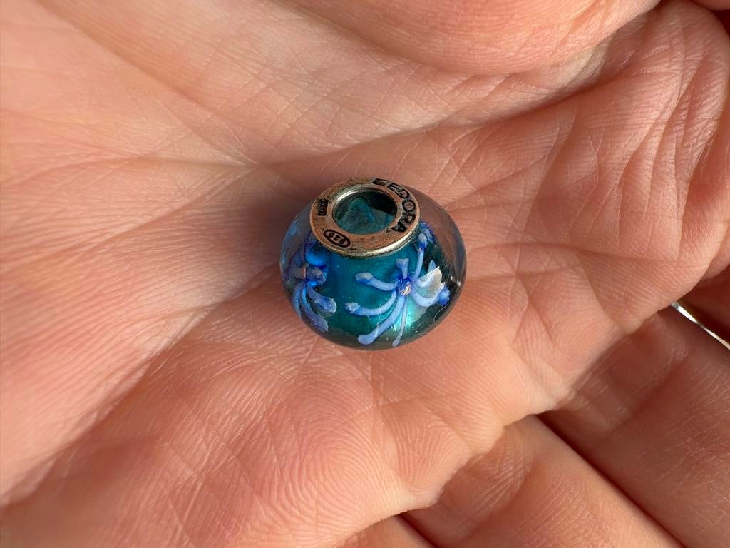 Tedora Bedel Glas blauw met Bloemen, Glas of Kristal, Ophalen of Verzenden, Zo goed als nieuw, Tedora