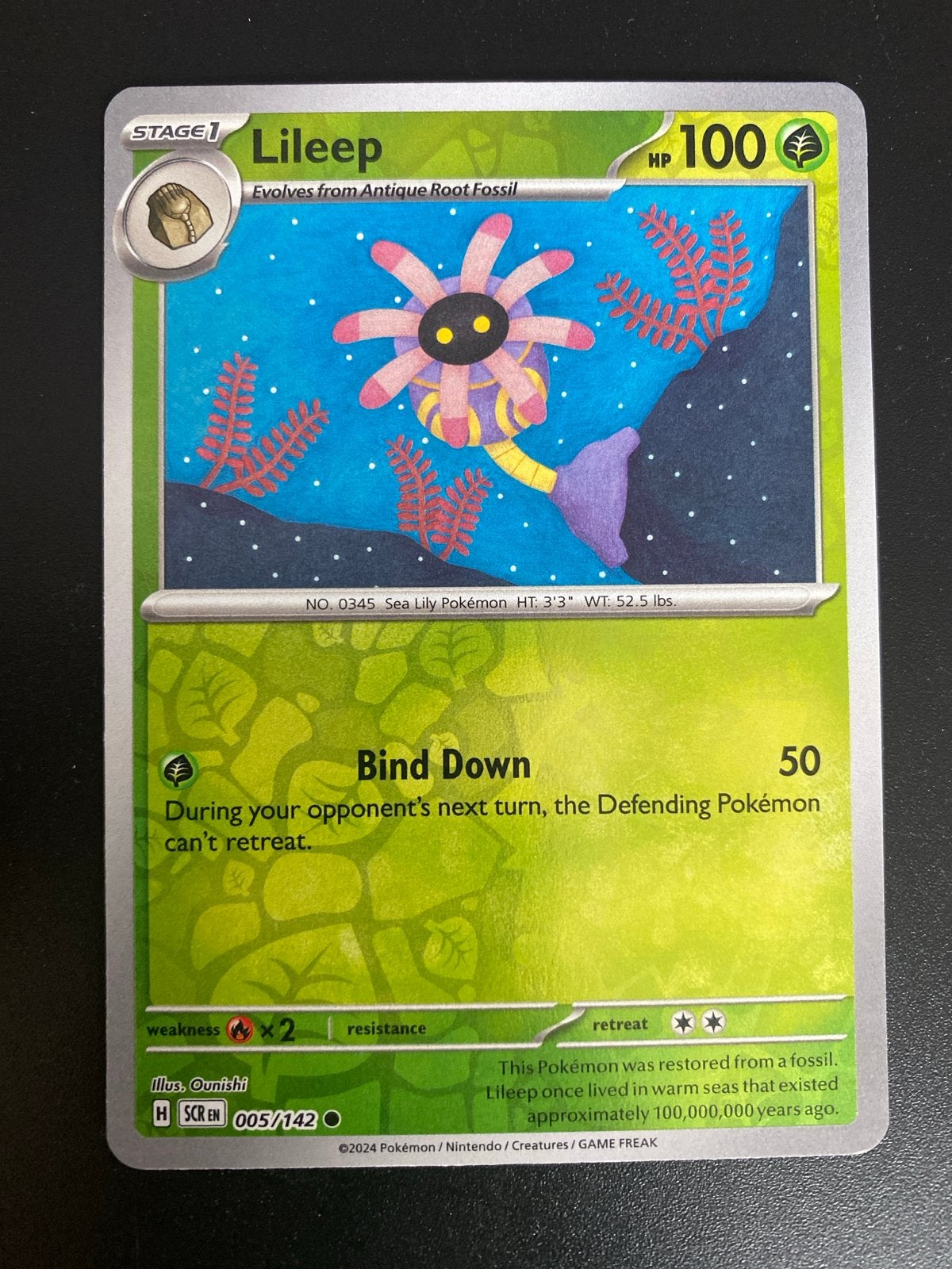 Lileep 005/142 Reverse Holo Pokémon Stellar Crown, Ophalen of Verzenden, Nieuw, Losse kaart, Foil