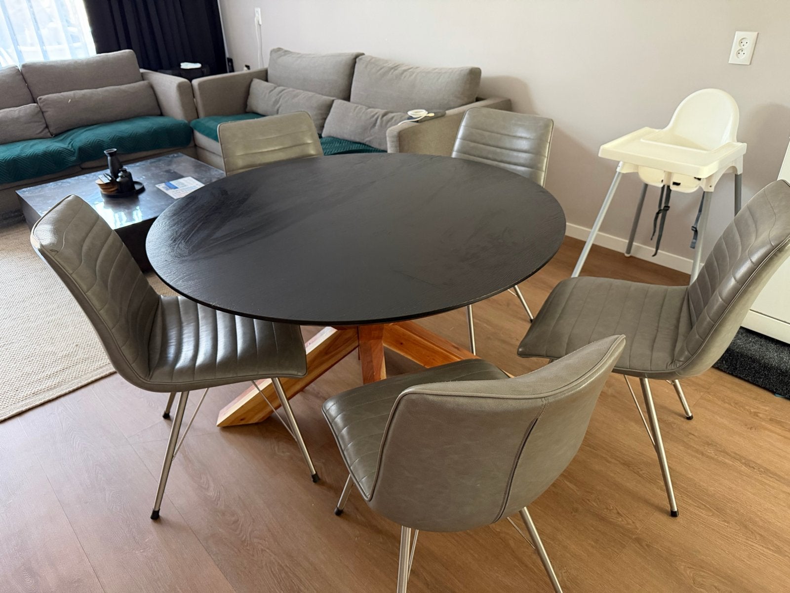 Ronde eettafel 120 cm mangohout en zwart blad, Huis en Inrichting, Tafels | Eettafels, Gebruikt, 100 tot 150 cm, Rond, Ophalen of Verzenden