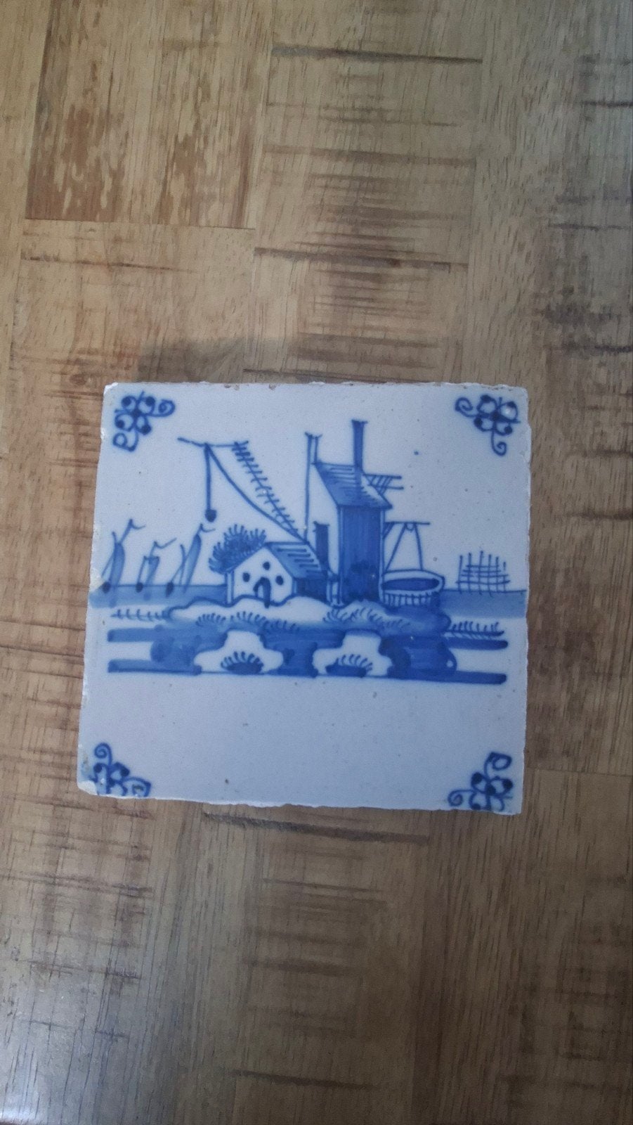 Antieke Delfts Blauwe Tegel met Hollands Landschap, Ophalen of Verzenden