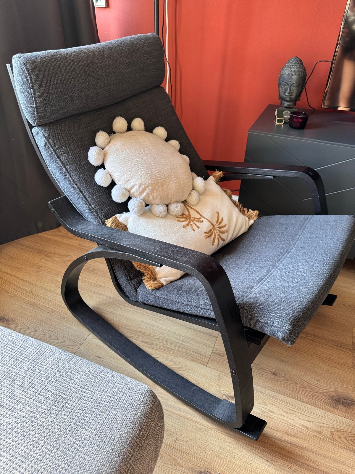 Ikea poäng schommelstoel zwart/grijs, Huis en Inrichting, Stoelen, Ophalen, Gebruikt, Hout, Eén