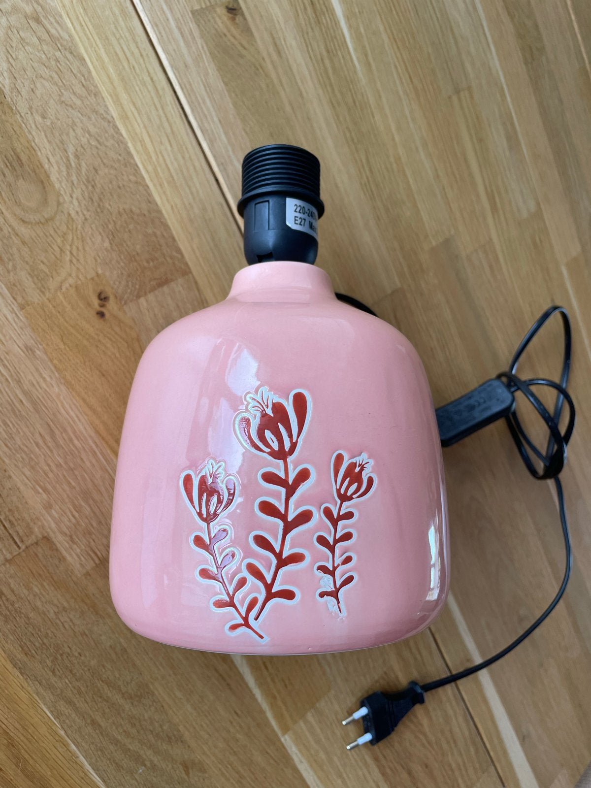 Roze tafellamp met bloemmotief, E27 fitting, Ophalen, Gebruikt, Keramiek, E27 (groot)