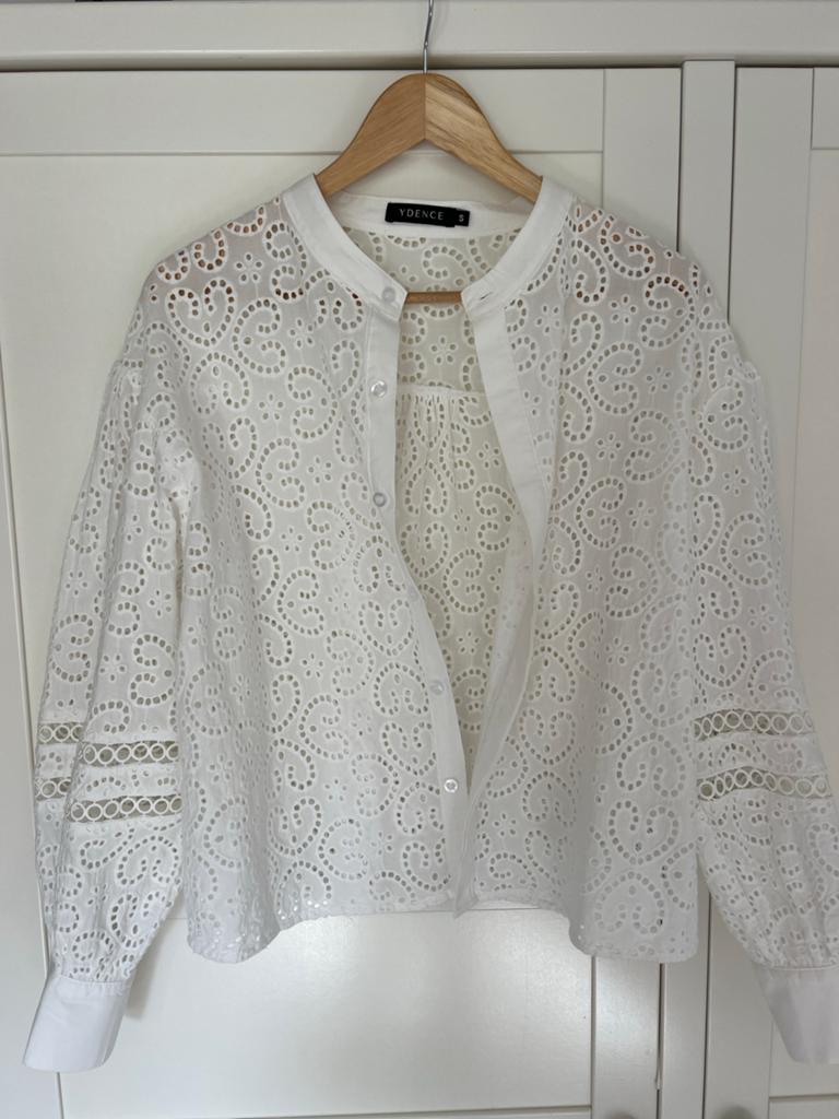 Witte blouse v. Ydence met broderie en lange mouwen - Ydence, Ophalen of Verzenden, Zo goed als nieuw, Wit