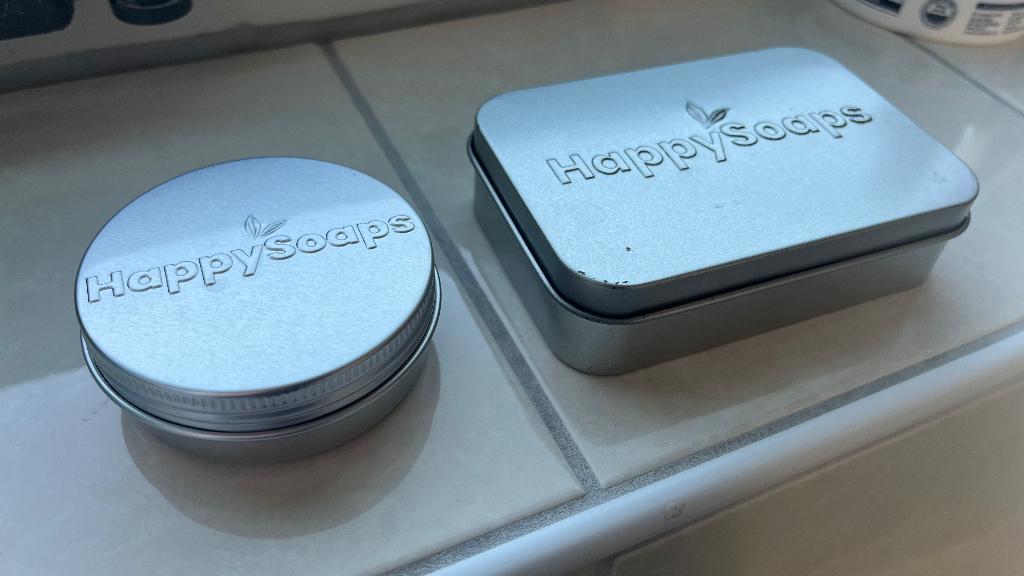 Happy Soaps bewaar- en reisblik rond & rechthoekig, Sieraden, Tassen en Uiterlijk, Uiterlijk | Lichaamsverzorging, Ophalen of Verzenden