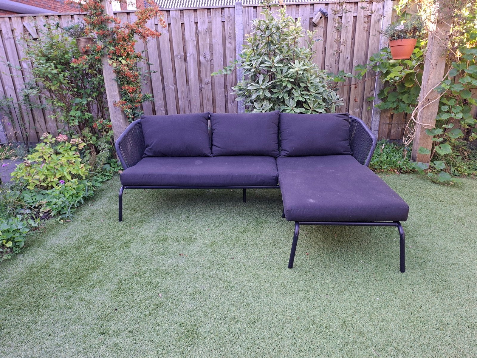 Zwarte loungeset met vlecht effect., Tuin en Terras, Tuinsets en Loungesets, Ophalen, Gebruikt, Bank