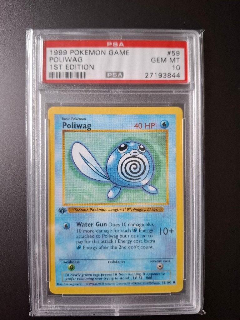 PSA10 - Poliwag #59 - 1st Edition (Base Set), Ophalen of Verzenden, Zo goed als nieuw, Losse kaart