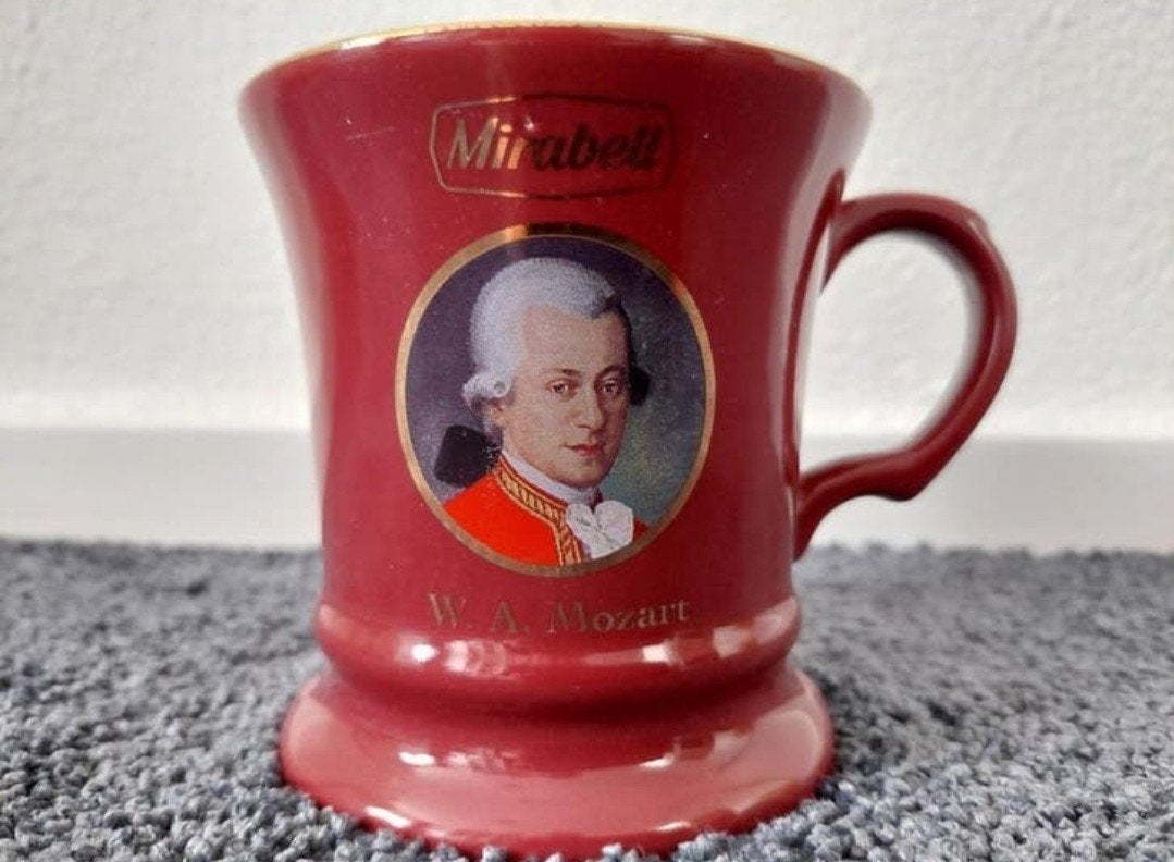 Vintage koffiemok van Mirabell met afbeelding van Mozart, Ophalen of Verzenden