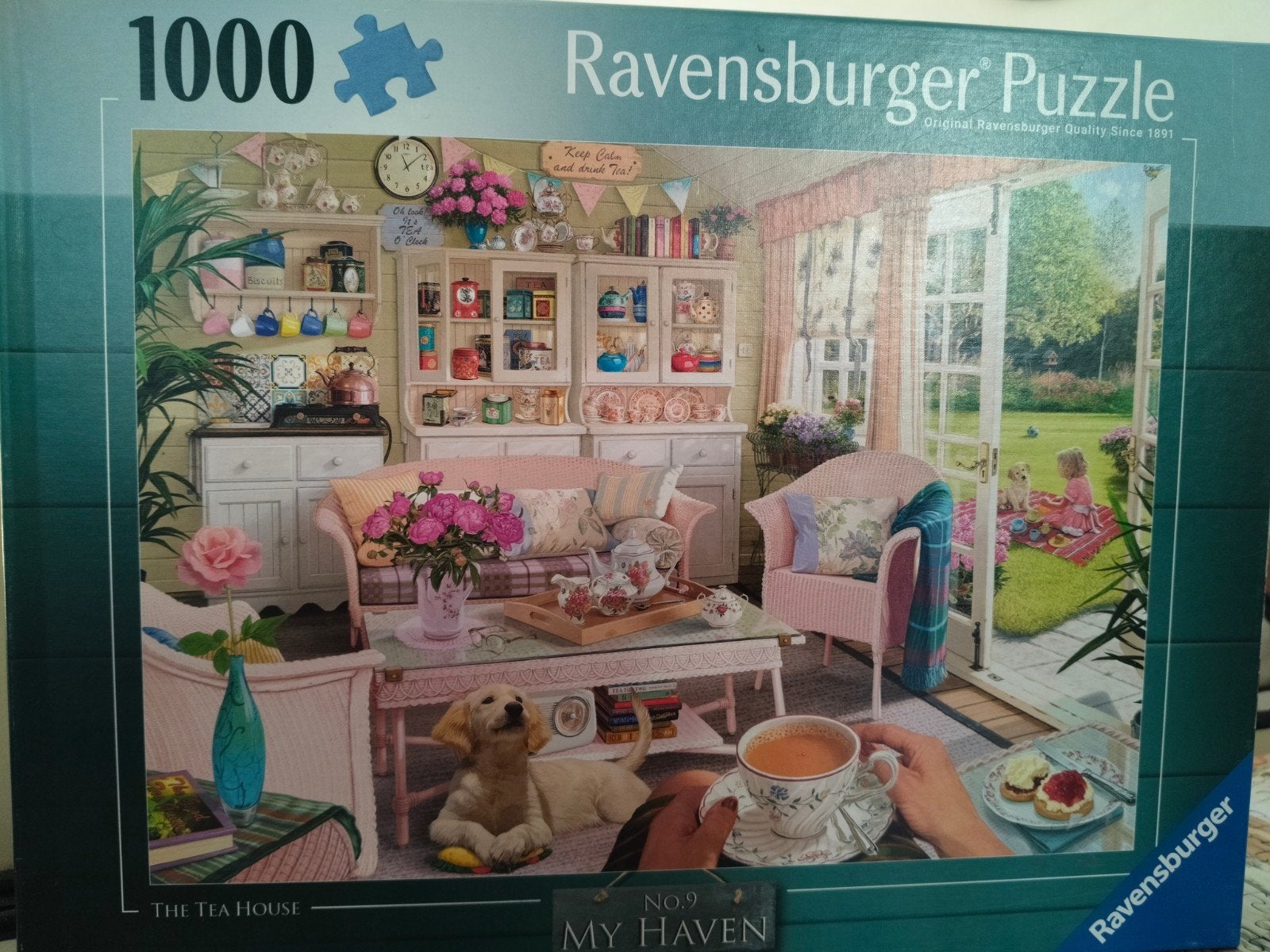 Ravensburger puzzel The tea house te koop, Ophalen of Verzenden, 500 t/m 1500 stukjes, Zo goed als nieuw, Legpuzzel