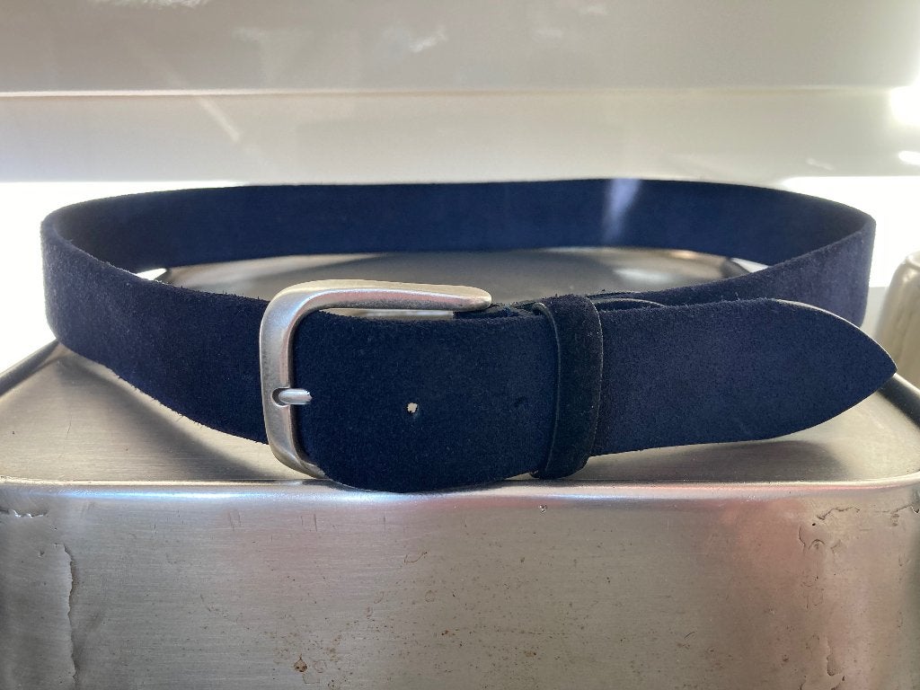 D’AMICO suède stretch riem 95/110 donkerblauw, 95 tot 105 cm, Overige kleuren, Echt leder, Ophalen of Verzenden