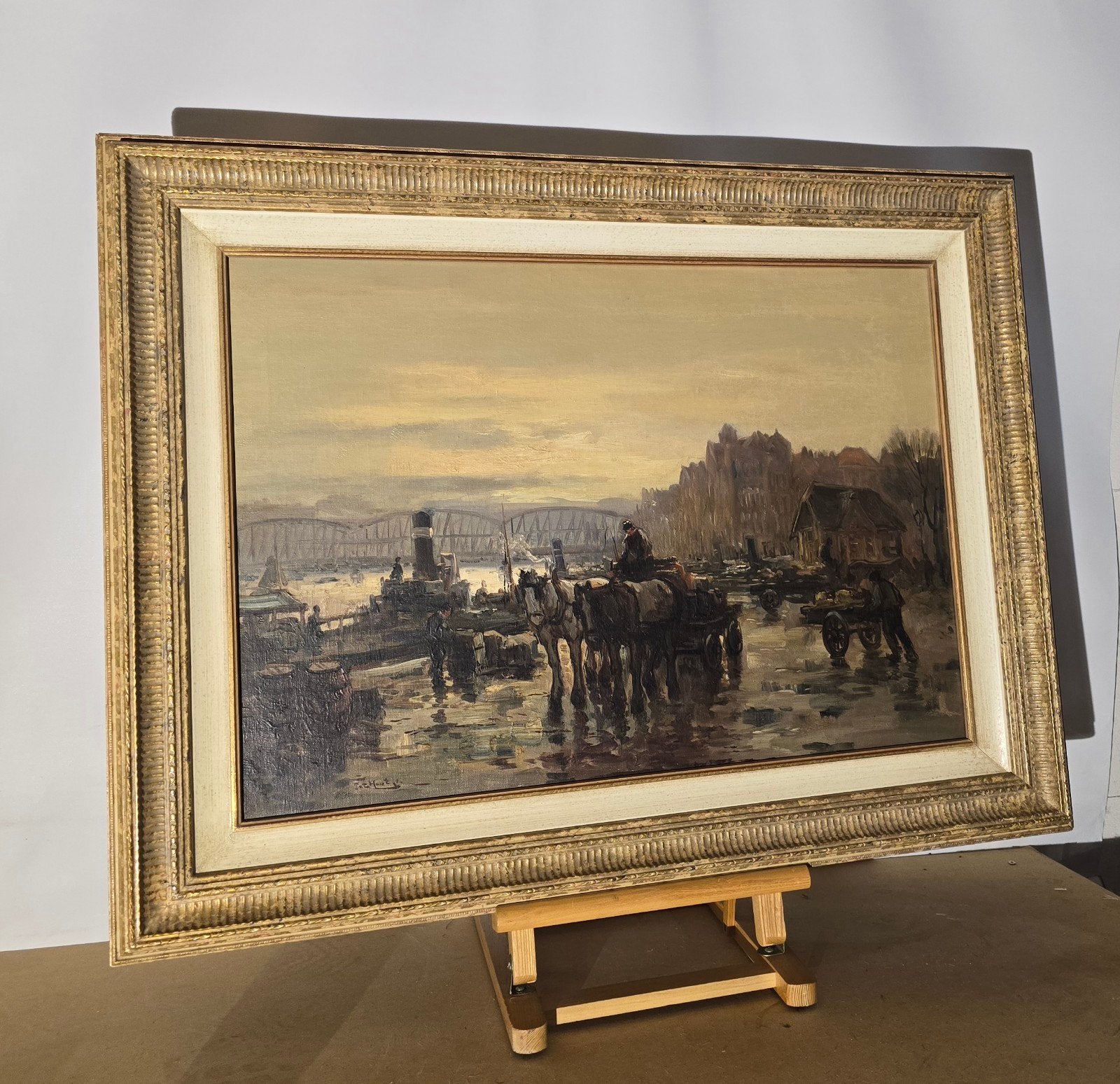 olieverfschilderij Piet in t Hout jr, Doek, Realistisch, Ophalen of Verzenden, Stads- / dorpsgezicht