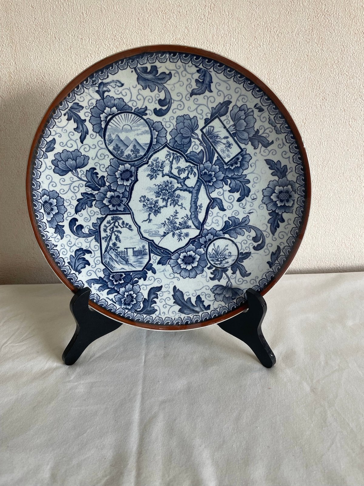 Antiek Royal Bonn Tokio Wandbord - Blauw-Wit Porselein, Verzenden