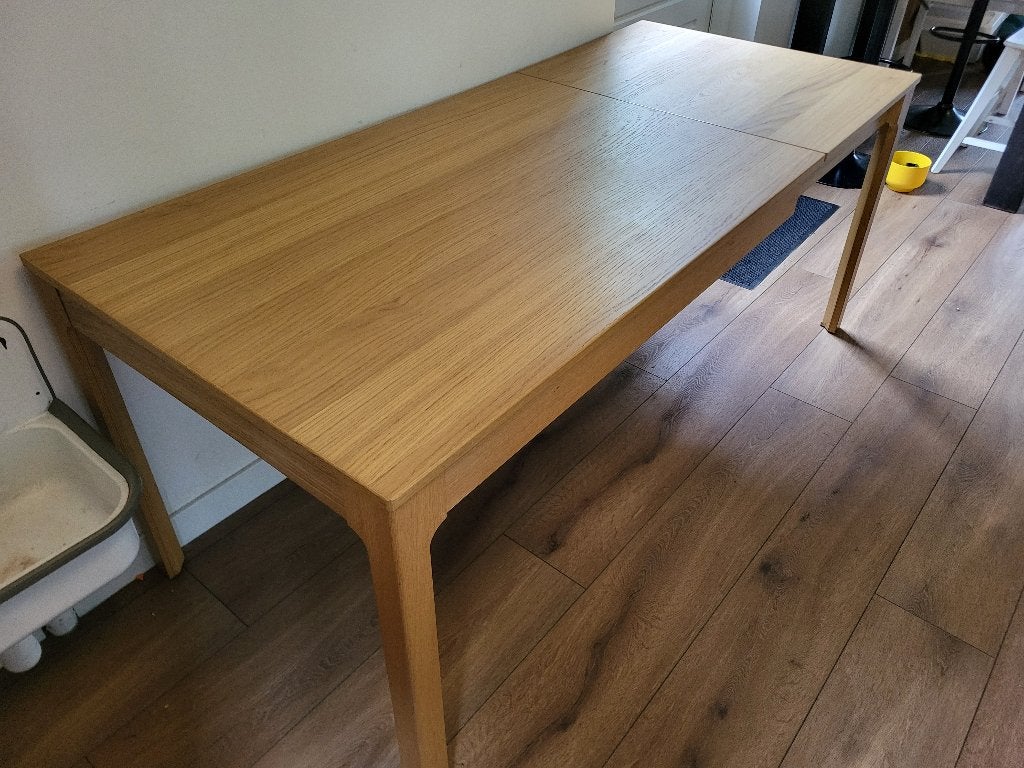 Ekedalen uitschuifbare tafel 120/180cm, Ophalen, Eikenfineer, 50 tot 100 cm, Zo goed als nieuw