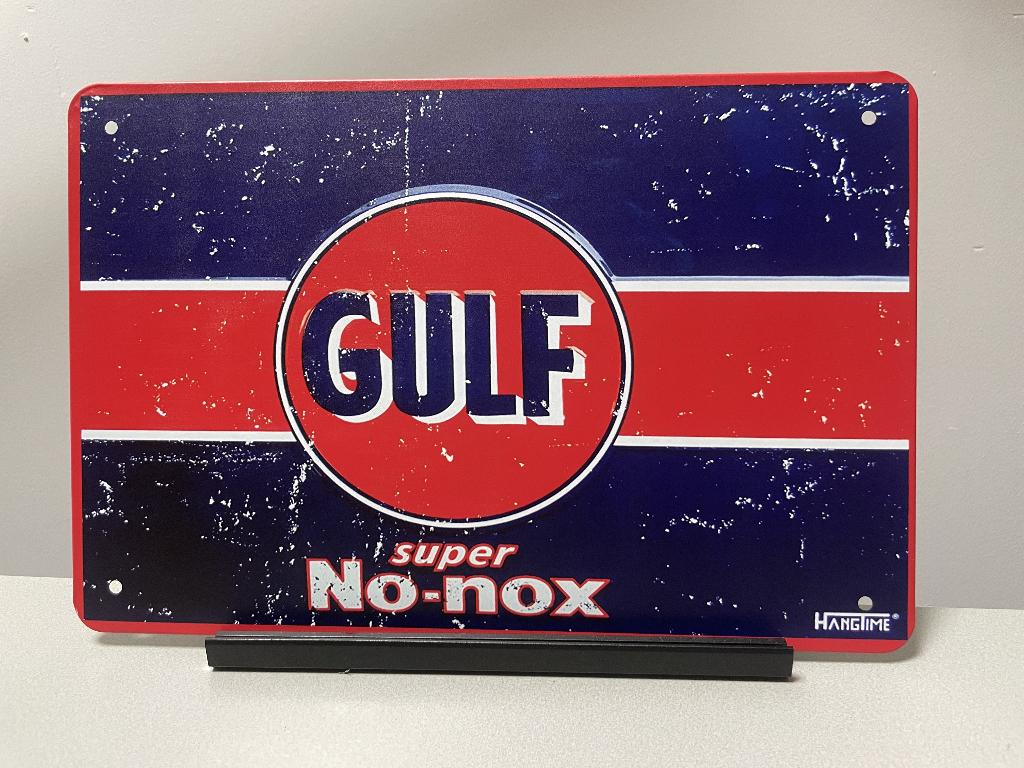 Gulf  metalen reclamebord (Old Look), Verzamelen, Www.pand50.nl, Reclamebord, Nieuw, Ophalen of Verzenden