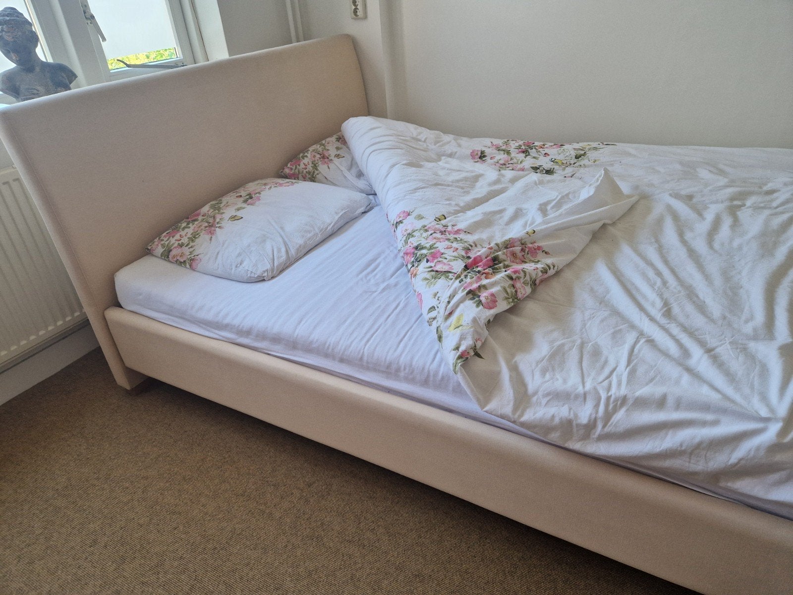 Tweepersoonsbed matrasmaat 2x80 bij 2 meter, Ophalen, Gebruikt, Beige, Tweepersoons