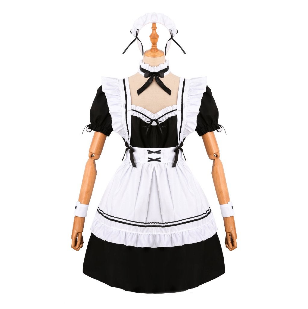 Zwart witte lolita jurk kostuum japans jurkje maid, Maat 38/40 (M), Nieuw, Boven de knie, Meerkleurig