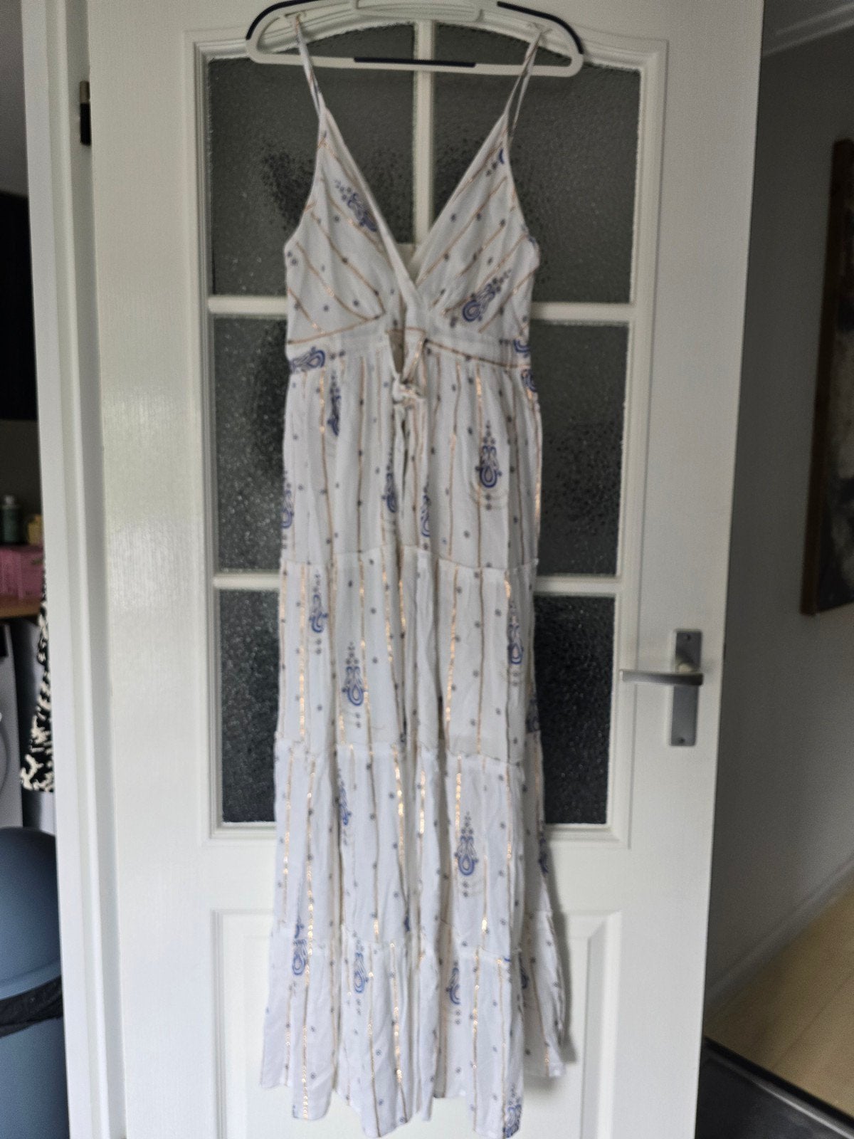 Nieuw ibiza jurk wit blauw goud 38 40 42 44, Blauw, Maat 42/44 (L), Nieuw, Ophalen of Verzenden