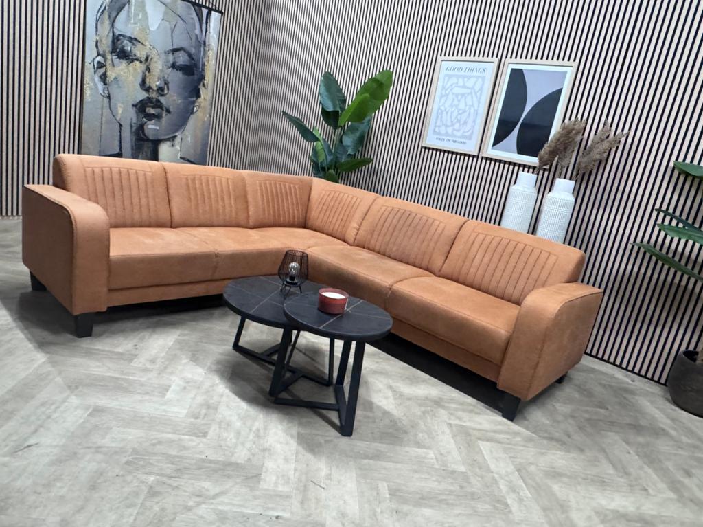 ZGAN Hoekbank Mills Microleer - Cognac - 255 x 228, Hoekbank cognac mills microleer bruin modern industrieel, -, -, Hoekbank