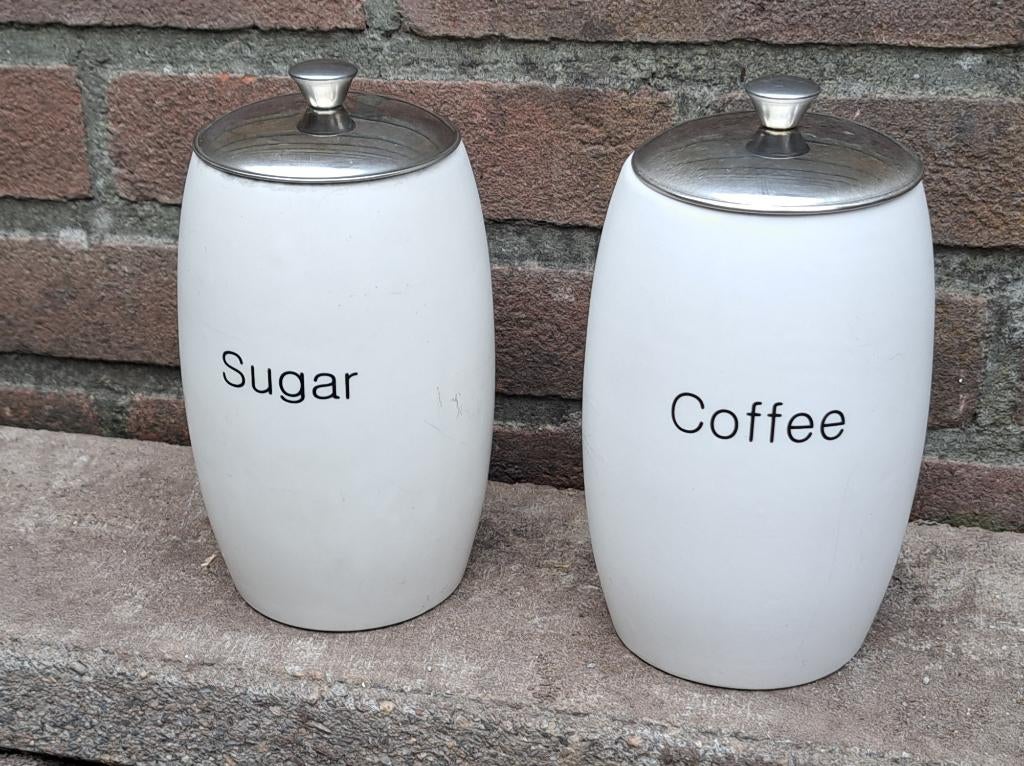 te koop grote witte stenen suiker en koffie potten, Nieuw, Ophalen of Verzenden, Voorraadpot, Steen/keramiek
